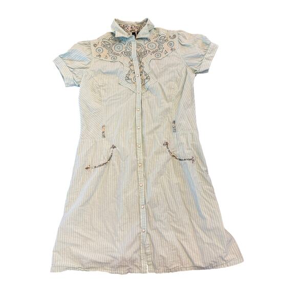 Cowgirl Coastal Country Pearl Button Y2K Western Embroiderd Teal Dress Size M - Picture 1 of 9